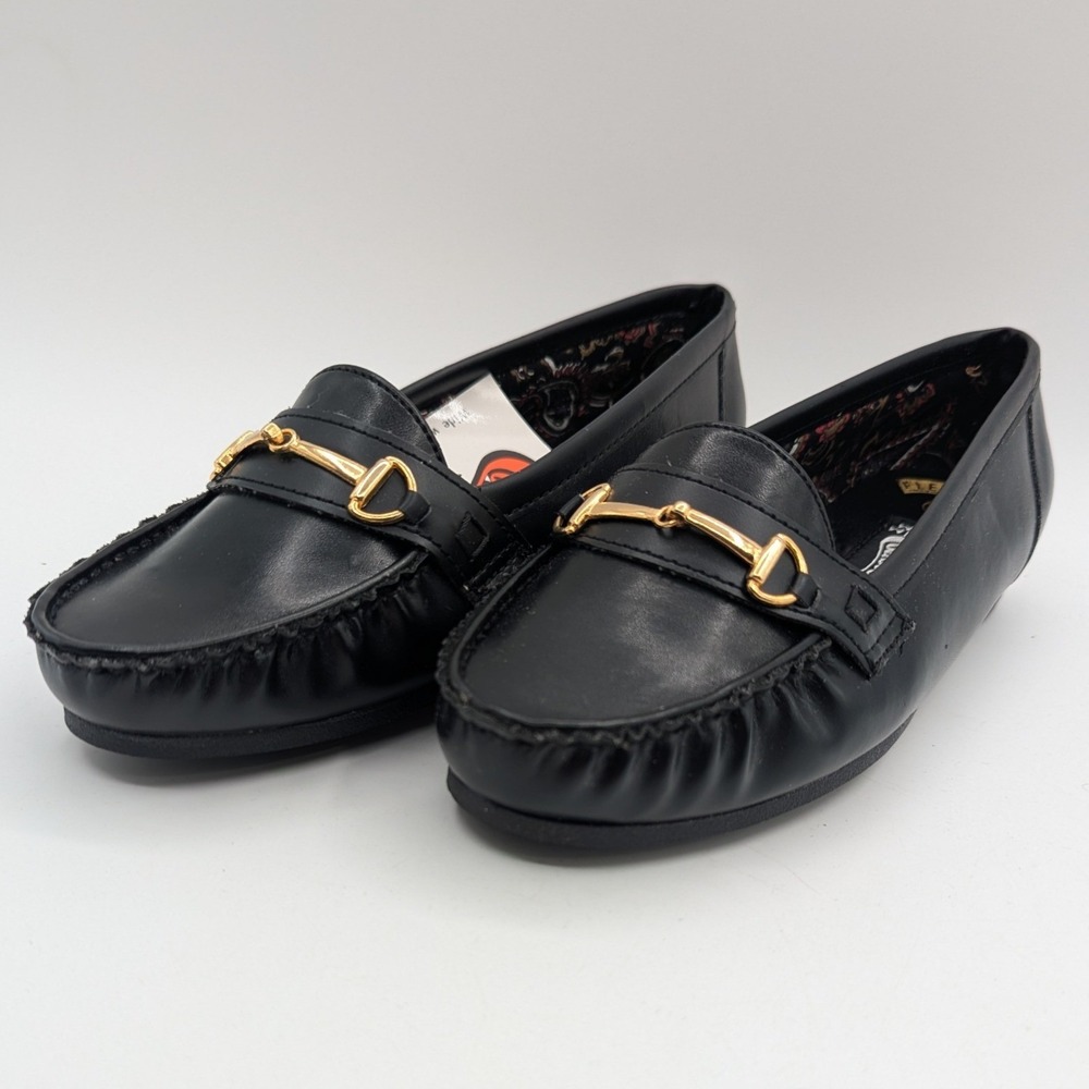 Coasters Flexibles Black Horsebit Loafers Womens 7W Wide Slip On Shoes 5982